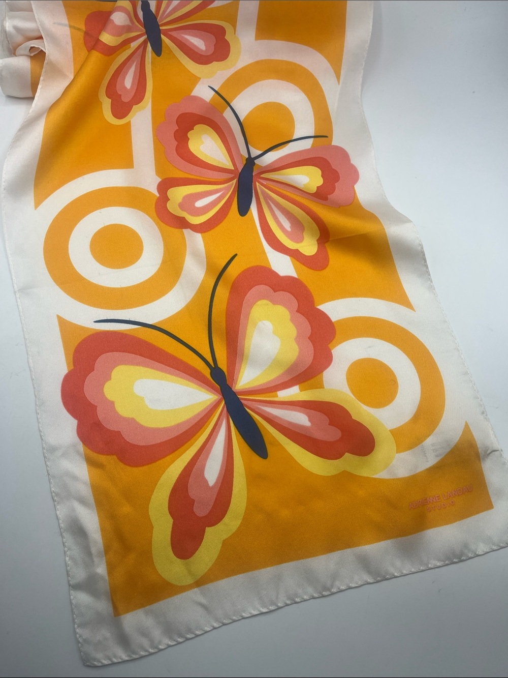 Adrienne Landau Orange Yellow Butterfly Silk Scarf